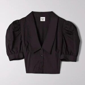 Aritzia Sunday Best Blouse Button Up Shirt Black Poplin New Solitaire Victorian